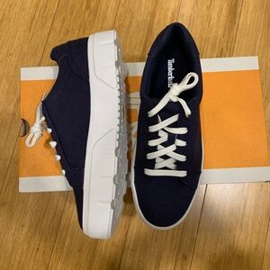 NEW TIMBERLAND Women's LAUREL COURT LOW LACE Sneaker NAVY CANVAS in 8.5